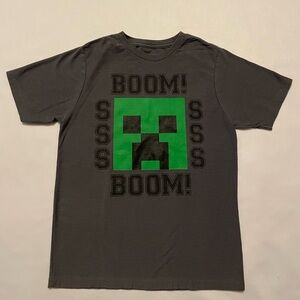 Mojang Minecraft Creeper Boom T-shirt Boys Youth Size Large (10-12) Gray & Green